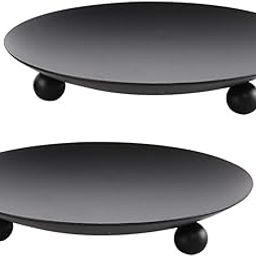 Iron Plate Candle Holder, Black, Decorative Iron Pillar Candle Plate, Set of 2, 4.37 inches D x 0.78 inches H, Pedestal Candle Stand for LED & Wax Candles, Incense Cones, Spa, (2 pcs)-picture-1