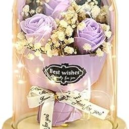 CALANDIS™ Soap Flower Bouquets Light up Flower Glass Dome for Mother's Day Anniversary Violet | Floral Dacor | Home Dacor-image-14