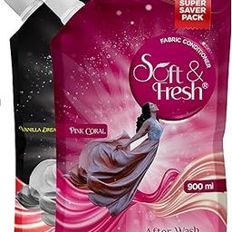 Soft & Fresh combo Pack of Pink Coral & Vanilla Dreams 2X900ml, best Fabric Conditioner softener increase Freshness and softness 900ml refill pouch Pack of 2-image-3