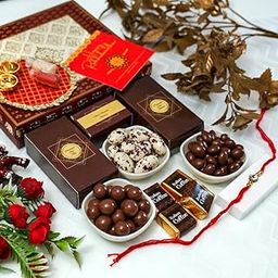 NutriSnacksBox Rakhi Gift for Brother Chocolate Delight Rakshabandhan Gift Combo Box | 2 Rakhi for Brother | Chocolates | Pooja Thali | Roli Chawal | Tikka Stick | Best Rakhi Hamper for Brother-image-1