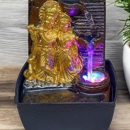 VIVARS Radha-Krishna Tabletop Water Fountain | Polyresin Indoor Fountain with LED Lights | Home Decor, Decoration Showpiece & Gift Item (Brown-Gold)-image-2