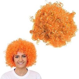 PRP Creation Unisex Curly Clown Hair Wig for Holi & Halloween Festival Costume | Malinga Wig | Disco Afro Malinga Wig (Orange)-image-21