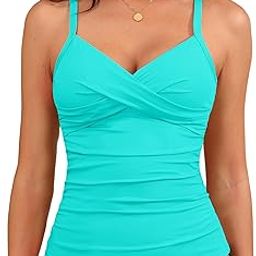 Women's Tankini Top Swimwear Twist V Neck Swimsuits Tummy Control Bathing Suits Top Only-image-22