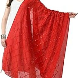 Women's Red ChanderiSelf Degine Dupatta Chunnis(ARS01057)-image-70