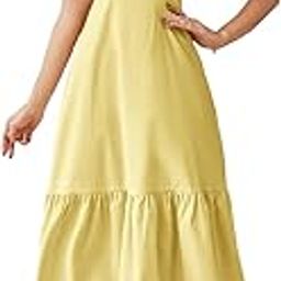 Girl's & Women's Solid Color Square Neck, Ruffle-Trimmed Hem Sleeveless, Ruffle Armhole and Casual Dress with Cinched Waist Vacation Outfits Woman (Dress 162)-image-87