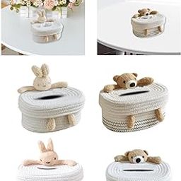 Cotton Rope Facial Tissues Box Cover Decorative for Coffee Table 8.2x6x4inch Rabbit-picture-28