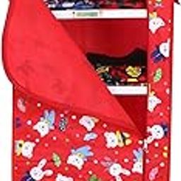FLIPZON Baby Wardrobe Plastic Multipurpose 6 Shelve, Foldable, (Unbreakable Material) (Rabbit Pattern - Red)-85