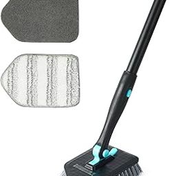Amazon Basics Floor Bathroom Cleaning Brush with Long Handle | Hard Brush Microfiber Pad & Scrubber Combo For Tiles, Kitchen, Toilet, Window - 48.4 Inch Extendable Pole | Detachable Head-11