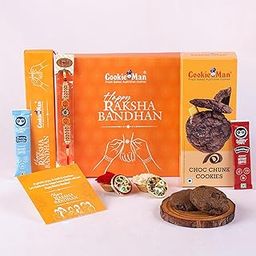 CookieMan Rakhi Gift Box – 120g Choc Chunk, 75g 5-Piece Chocolate Box, 2 Coffee Sachets, Rakhi, Roli Chawal Tika Set & Greeting Card | Premium Raksha Bandhan Hamper for Brother & Sister-image-41