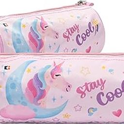 Pack of 2 Round Pencil Pouch | Unicorn Pencil Pouch for Kids | Multi-Purpose Travel Pouch | Travel Organizer | Stationary Utility School Pouches | Geometry Box | Pink-image-30