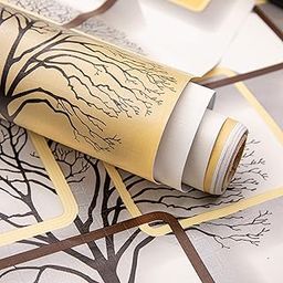 Wall Stickers DIY Wallpaper (45 x 500 cm) 3D Frames and Trees Self Adhesive Decals Living Room Home Interior Decoration, Blazing Yellow-image-98