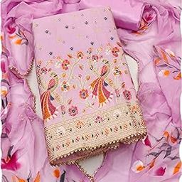 Floral Woven Banarasi Silk Dress Material for Women with Swarovski Work | Unstitched Soft Silk Fabric Suit Set with Santoon Bottom & Chanderi Dupatta for Women-image-73