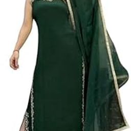 Women's Georgette Embroidered Kurti with Palazzo and Dupatta Set, Sleeveless, Round Neck-39
