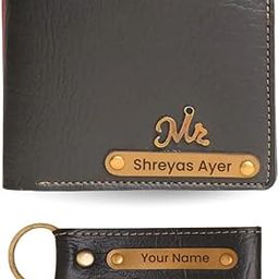 Personalized Men's Wallet and Keychain Gift Set - Black | Custom Name & Charm | Vegan Leather Combo for Him-image-7