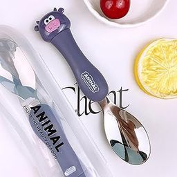 Wolpin Baby Feeding Spoon With Storage Box Kid'S Stainless Steel Spoon Cutlery, Cartoon Head Cow - 14.2 Cm-picture-24