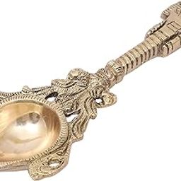 Two Moustaches Brass Ganesha Design Pooja Aarti Spoon, Hawan Spoon for Pouring Ghee in Hawan Kund, Antique White, Pack of 1-image-25