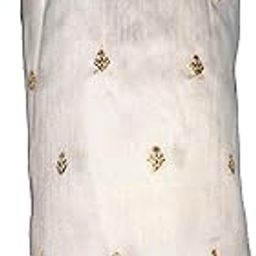 Raw Silk White Blouse Unstiched Fabric with Gold Embroidered Border and All Over Butta 1 Meter Fabric-image-4