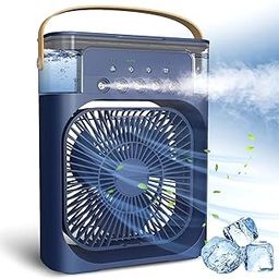 Techking 20 YEARS WARRANTY Compact Personal Air Cooler – 7 LED Colors, Adjustable Wind Speeds, 3 Spray Modes & Energy-Saving USB-Powered Cooling for Any Season - BLUE_Multicolor-3