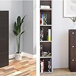 Nilkamal Cary Engineered Wood 4 Shelf Book Case | Book Cabinet with 4 Level Storage (Finish: New Wenge) Troy Engineered Wood Book Case | Book Cabinet with 3 Compartment Storage (New Wenge)-2