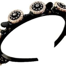 DOUBLE BANG ALLIGATOR CLIP HEADBAND FOR WOMEN AND GIRLS WITH GOLDEN AND BLACK FLOWER-48