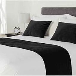 Hotel Collection Bed Runner Set :1pc flossed Velvet Bed Runner |Scarf | Throw with 2 pc 20" x 20" Cushion Cover |Pillow Shams| Bed Accessory | Room Decor| (Black, Super King- 20 X 102 INCHES)-image-9