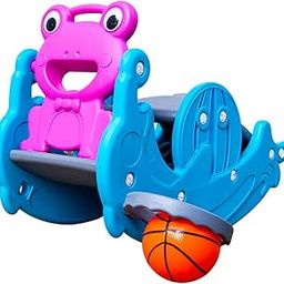 OK Play 3-in-1 Slide Along with Rocker and Basket Ball for Kids (1-7 Years) - Sky Blue & Pink-image-72