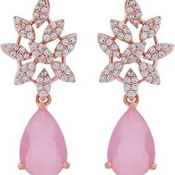Pink Rose Gold Plated Zircon Earring - 411228-image-1