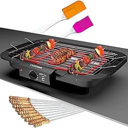 Cultbuzz Electric Barbecue Grill Smokeless Portable Adjustable Temperature Control 2000 Watt Indoor and Outdoor Water Filled Drip Tray Removable (EBBQ Stick Spatula)-image-27