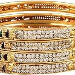 Gold Plated Brass American Diamond Studded Meenakari Bangle Set Jewellery For Women & Girls (2.8)-11