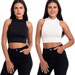 Women's 4-Way Lycra Stretchable Sleeveless High Neck Princess Seam Cami Top|Combo Pack of 2|Black&White|-picture-31