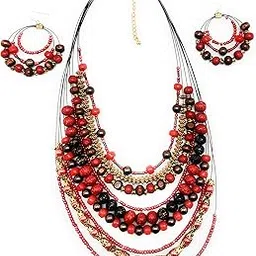dca Multicolor Wood Glass Necklace Set For Women (Orange-Gold)-picture-47