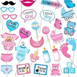 30 Pcs Baby Photo Booth Props Party Boy or Girl Shower Birthday Party/DIY Baby Shower Photo Booth Props Funny Creative Birthday Decor for Celebrating Birthday-picture-19
