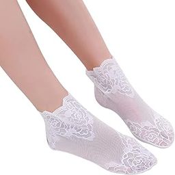 Women Liner Flower Patterned Short Silk Stockings, Transparent Flower Print Lace Socks_Free Size(Pack OF 1,White)-image-57