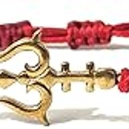 Brass OM Trishul Protection Rakhi Bracelet Red Unisex | Greeting Card, Roli Chawal, Message Card and Gift Potli SS111-image-81