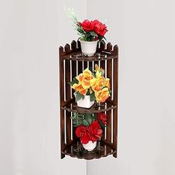 AB CRAFT 3-Tier Wooden Corner Shelf, Decorative Wall Mount Display Stand with Carved Design, Dark Brown-image-94