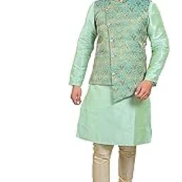 Men's Silk Blend Kurta Pyjama With Jaquard And Embroidery Print Nehru Jacket/Modi Jacket Ethinic Set-picture-55