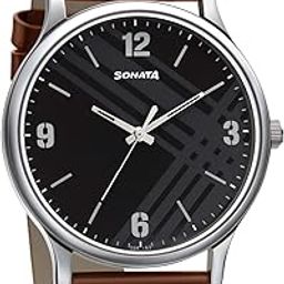 Smart Plaid Quartz Analog Black Dial Leather Strap Watch for Men-NS77105SL02W/NT77105SL02W-39