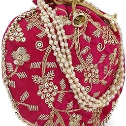 SHOPPLUR (Pink) Velvet Designed Embroidered Bridal Potli bags,potli purse for ladies,ethnic potli pouches for return gift traditional potli bags-image-73