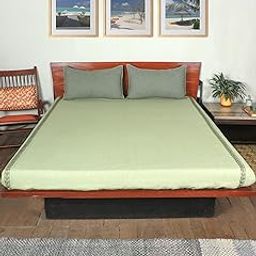ZEBA World Cotton Blend Embroidered Bedcover for Double Bed | Circular Aari Embroidery - Queen Size - Light Green Color| Bed Cover 90 x 108inches (7.5x9ft), Pillow 17x27in-image-1