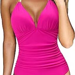 Womens Straps Two Piece Tummy Control Swimsuits Tankini with Boyshorts Bathing Suit-image-55