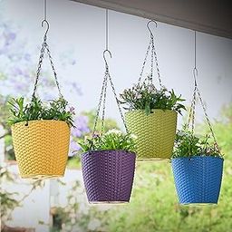 Eha Earth Friendly Lush Hanging Pot 7 inch Self Watering Hanging Planters for Balcony | Set of 4 Hanging Pots for Plants | Bamboo Based and UV Resistant | Gamla for Plants | Multicolor-image-44