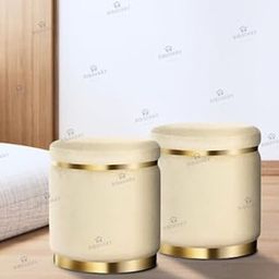 Velvet Luxurious Set of 2 Piece Ottoman Pouffes Set for Sitting for Bedroom & Living Room,Wooden Small Ottoman Footrest Stool, Makeup Chair, Pouf for Office & Home Decoration. (Cream, 2)-image-76
