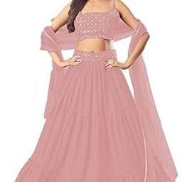 Women's Georgette Semi Stitched Lehenga Choli For Wedding-image-86