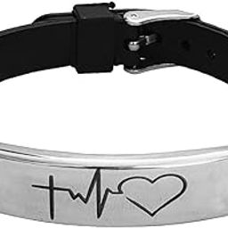 Jesus Cross Heart Beat Lifeline Printing Made of Stainless Steel and Black Silicon Strap Unisex Wristband for Girls, Boys & Adults-image-76