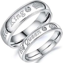 His Queen Her King Crown Chrome Color Couple Promise Relationship Rings Men/Women/Friendship/Husband/Wife/Valentine/Boyfriend Gift Set-image-39