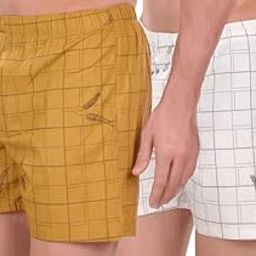 Men Stylish Boxers Mustard Graphic Checks & Navy Dot Prints Comfort Combo of 2 M to XXL (100/105)-picture-27