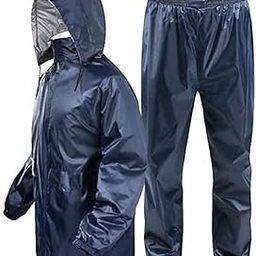 Waterproof Raincoat with Hood for Men, Rainsuit Rain Jacket Suit -Black & Blue-image-34