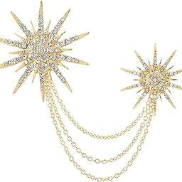 Cubic Zirconia Studded Twinkling Star Pattern Three Layer Chain Pin Brooch Elegant Jewellery for Men-45