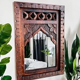 Vintage Carved Wooden Wall Mirror, Gothic Design, Dark Brown Antique Brick 12x8x1.5 inches-image-85