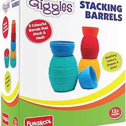 Giggles - Stackable Blocks Barrels, Stackable Blocks Toy For Kids, Blocks With Animals, Colour Sorting,Stack And Nest, 12 Months & Above, Infant And Preschool Toys, 5 Pcs-55
